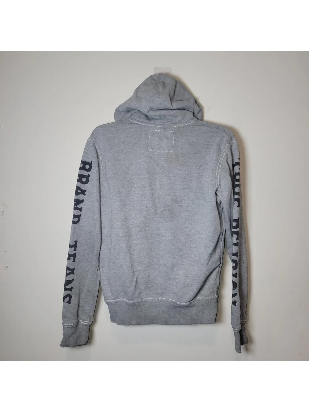 VTGTrue Religion Men's Gray Full Zip Hoodie Big T Stitching Sleeve Size M READ